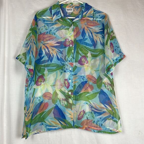 Vintage Light Blue Floral Sheer Bon Worth Button Up Blouse - Picture 1 of 7